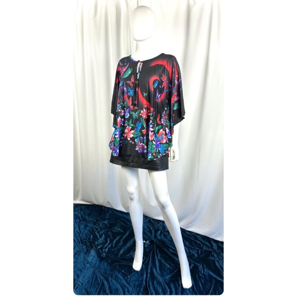 Vintage 70’s ‘Ms Tops of California Inc’ Floral Butterfly Kaftan Cape Blouse M/L - Picture 7 of 10